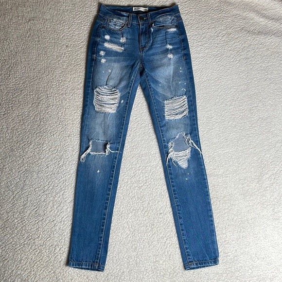 Mudd Denim Jeans Distressed Ripped Size 0 Skinny In style - Picture 1 of 8